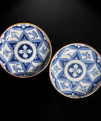 【2客セット】昭和初期 古伊万里 染付 松竹梅文図 小皿 丸皿 古美術 和食器 時代物 骨董品 アンティーク