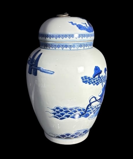大清康熙年製 中国磁器 染付 蓋付き壺 青花人物文図 花入れ 花器 丸壺 陶器 中国 古美術 骨董品 アンティーク