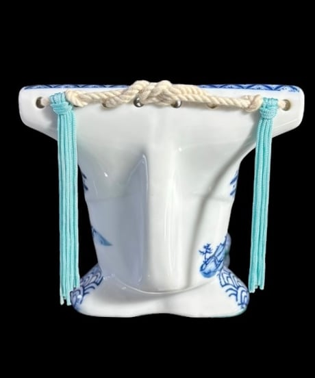 公明陶沈 染付 風景文図 白磁 健康 陶器 伝統 古美術 工芸品 オブジェ 骨董品 アンティーク