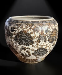 中国古玩 大壺 牡丹文図 中国雑貨 花瓶 花入れ 丸壺 花器 陶器 中国 古美術 時代物 骨董品 アンティーク