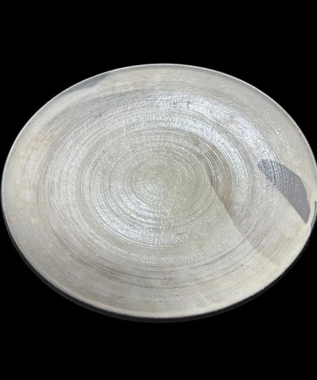 萩焼 萩皿 裕 渦巻き模様 作家物 共箱 大皿 丸皿 裏印 菓子器 和食器 陶芸 骨董品 アンティーク