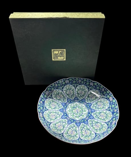 美濃焼 前畑陶器 庫山窯 染付 華文 花陽 大盛皿 大皿 丸皿 盛り皿 飾皿 古美術 時代物 和食器 骨董品 アンティーク