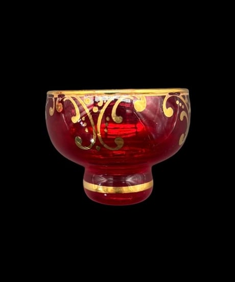 【6客セット】 ベネチアングラス ミニグラス 赤 金彩 ガラス お猪口 酒器 昭和 レトロ 工芸品 アンティーク