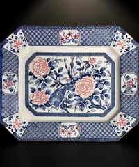 清水焼 俊山作 八角皿 花鳥文図 染錦 絵皿 古伊万里 角皿 飾皿 京焼 時代物 骨董品 アンティーク