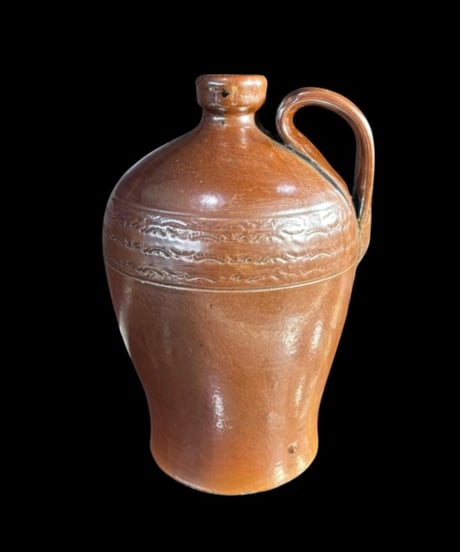 19世紀 ストーンウェア フラゴン ブラウン 水差し 塩釉 茶壺 ジャグ 丸壺 陶器 古美術 時代物 骨董品 アンティーク
