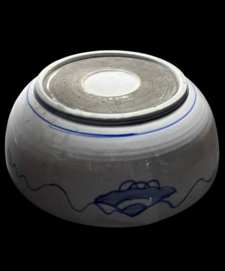 江戸後期 古伊万里 染付 大鉢 花籠図 丸鉢 盛り鉢 飾皿 古美術 時代物 和食器 骨董品 アンティーク