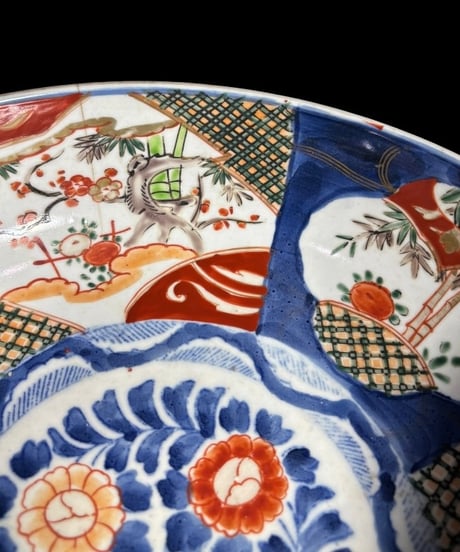 明治期 古伊万里 大鉢 松竹梅草花文図 窓絵 色絵 鉢 取り皿 飾り皿 陶器 時代物 骨董品 アンティーク