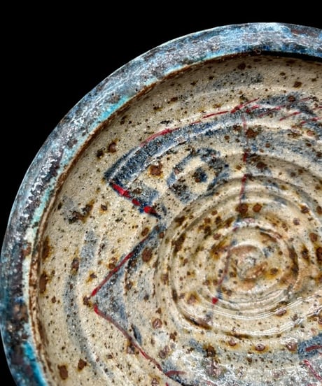蔵出し 手描き 魚文 丸皿 飾皿 焼物 陶芸 時代物 和食器 作家物 骨董品 アンティーク
