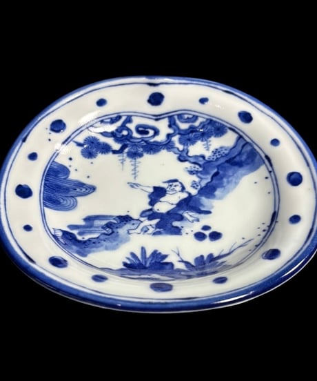 【5客セット】 美濃焼 翔山窯 染付 小皿 羅漢図 銘々皿 丸皿 和食器 陶器 古伊万里 時代物 骨董品 アンティーク