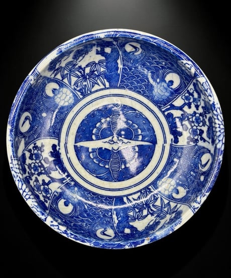 明治期 古伊万里 染付 菓子鉢 印判 松竹梅 鉢 取り皿 飾り皿 和食器 陶器 骨董品 アンティーク