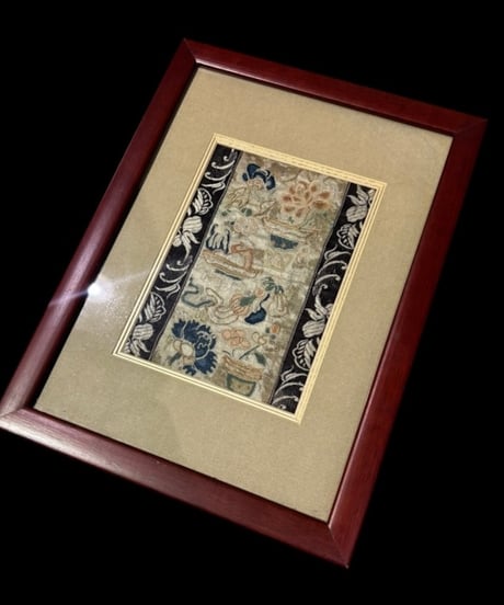 中国美術 清代 民国 シルク 額装 刺繍 草花 額 壁掛 絵画 雑貨 インテリア アンティーク コレクション