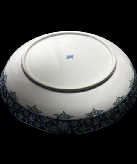 美濃焼 前畑陶器 庫山窯 染付 華文 花陽 大盛皿 大皿 丸皿 盛り皿 飾皿 古美術 時代物 和食器 骨董品 アンティーク
