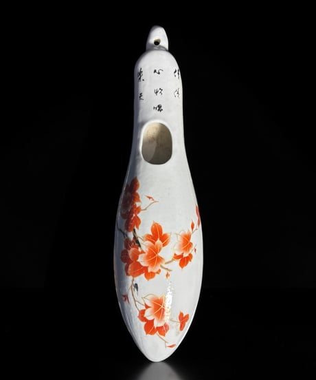 時代物 中国陶器 一輪挿し 紅葉 壁掛け 中国雑貨 もみじ 花瓶 フラワーベース 色絵 陶磁器 骨董品 アンティーク