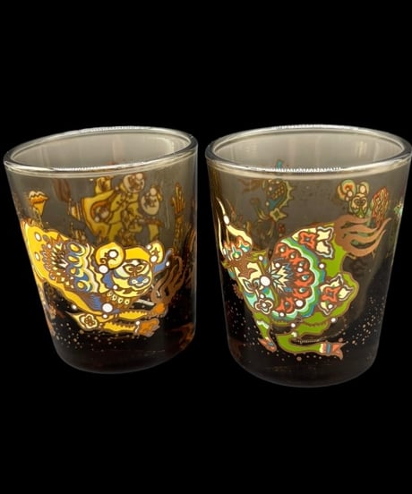 【2客セット】 非売品 Shin Lu Chu 杏露酒 チャイナグラス 星空 ロックグラス 昭和 レトロ 工芸品 アンティーク