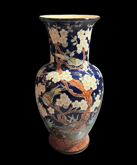 時代物 中国磁器 色絵 大壺 梅鳥図 フラワーベース 花瓶 花入れ 花器 極楽鳥 丸壺 陶器 中国 古美術 骨董品 アンティーク
