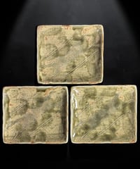 【3客セット】美濃焼 灰釉 角皿 小皿 四方皿 織部焼 時代物 和食器 織部 骨董品 アンティーク