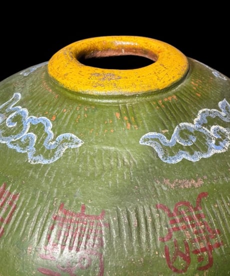 時代物 中国磁器 緑釉 大壺 寿字 フラワーベース 花瓶 花入れ 漢詩 花器 丸壺 釉薬 陶器 中国 古美術 骨董品 アンティーク