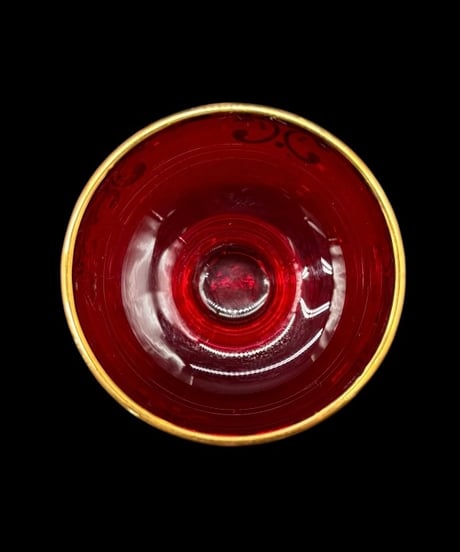 【6客セット】 ベネチアングラス ミニグラス 赤 金彩 ガラス お猪口 酒器 昭和 レトロ 工芸品 アンティーク
