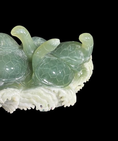 中国美術 翡翠 亀 親子 オブジェ 天然石 縁起物 長寿 健康 美術品 インテリア 置物 工芸品 骨董品 アンティーク