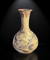 時代物 花瓶 象嵌草花文 裏印 フラワーベース 花入れ 花器 作家物 陶器 インテリア 骨董品 アンティーク