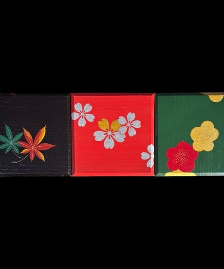 薩摩 二段重 漆塗 色絵 金彩 紅葉 梅 重箱 共箱 時代物 古美術 和食器 昭和 レトロ 骨董品 アンティーク