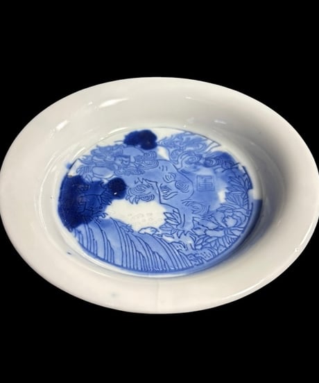 【5客セット】古伊万里 染付 印判 小皿 唐獅子牡丹図 丸皿 豆皿 時代物 和食器 骨董品 アンティーク
