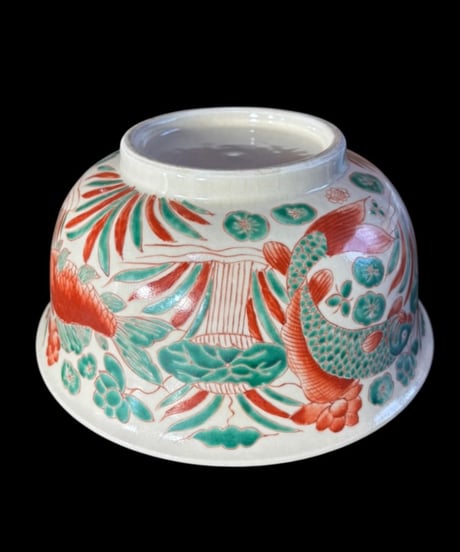 中国美術 大鉢 魚藻文図 赤絵 鯉 菓子鉢 色絵 中国 飾皿 和食器 陶磁器 時代物 骨董品 アンティーク
