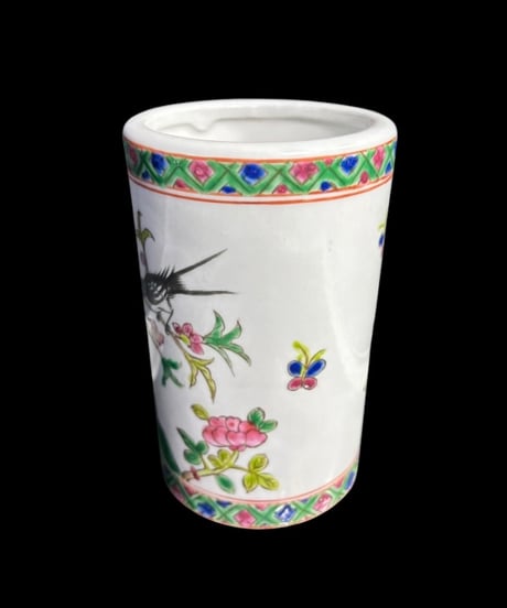 同治年製 粉彩 筆筒 花鳥文 中国雑貨 色絵 花瓶 花入れ 丸壺 花器 陶器 中国 古美術 骨董品 アンティーク