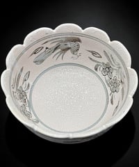京焼 康仙窯 菓子鉢 透かし 鶏草花文図 鉢 菓子器 深鉢 陶器 時代物 和食器 骨董品 アンティーク