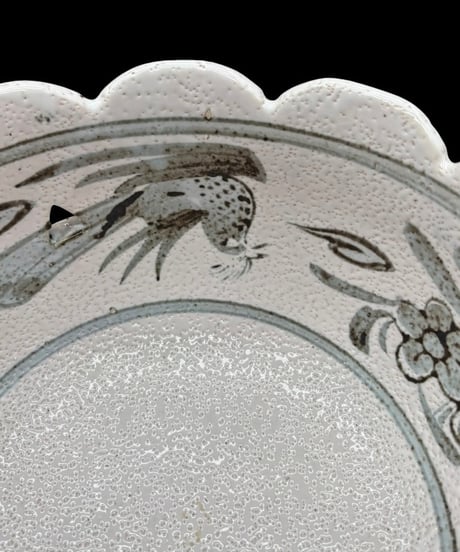 京焼 康仙窯 菓子鉢 透かし 鶏草花文図 鉢 菓子器 深鉢 陶器 時代物 和食器 骨董品 アンティーク