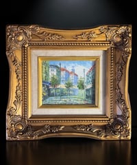 油彩画 ヨーロッパ 街並み 油絵 額装 金縁 風景 壁掛 絵画 アート 雑貨 インテリア アンティーク コレクション