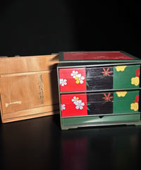 薩摩 二段重 漆塗 色絵 金彩 紅葉 梅 重箱 共箱 時代物 古美術 和食器 昭和 レトロ 骨董品 アンティーク