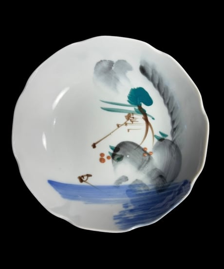 【5客セット】昭和前期 古伊万里 色絵 なます皿 山水風景図 丸皿 小皿 時代物 和食器 骨董品 アンティーク
