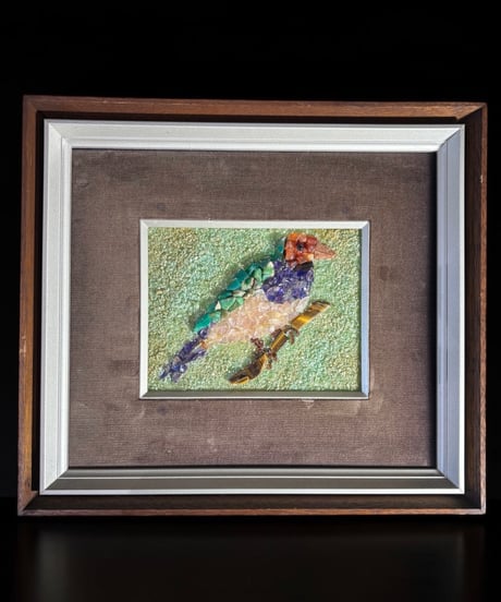 宝石画 鳥 天然石 貴石画 石細工 ストーンアート 壁掛 絵画 アート 雑貨 インテリア アンティーク コレクション