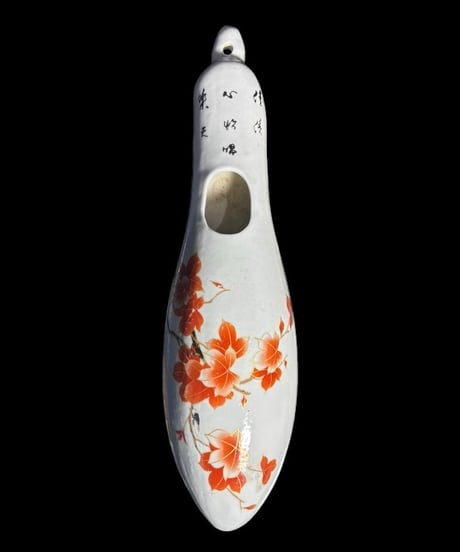 時代物 中国陶器 一輪挿し 紅葉 壁掛け 中国雑貨 もみじ 花瓶 フラワーベース 色絵 陶磁器 骨董品 アンティーク