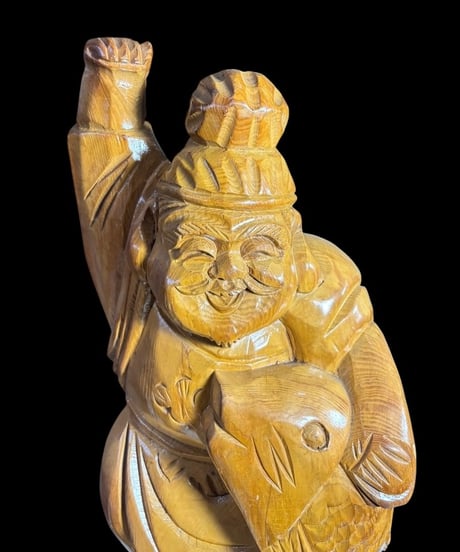 木彫り 恵比寿 七福神 木製 恵比寿様 開運 縁起物 彫刻 仏像 古美術 インテリア 置物 オブジェ 骨董品 アンティーク
