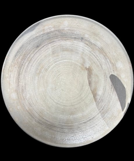 萩焼 萩皿 裕 渦巻き模様 作家物 共箱 大皿 丸皿 裏印 菓子器 和食器 陶芸 骨董品 アンティーク