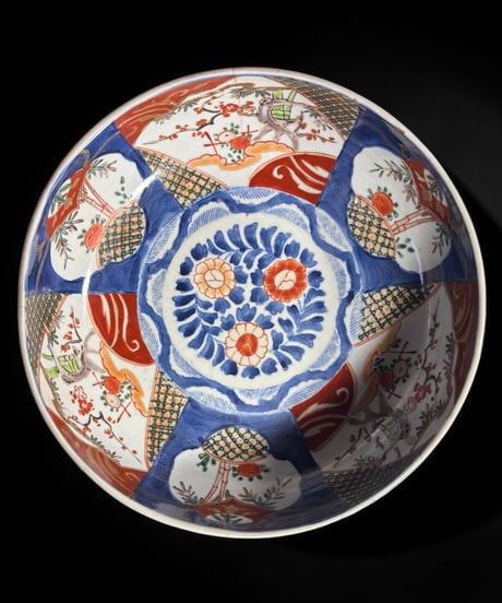 明治期 古伊万里 大鉢 松竹梅草花文図 窓絵 色絵 鉢 取り皿 飾り皿 陶器 時代物 骨董品 アンティーク