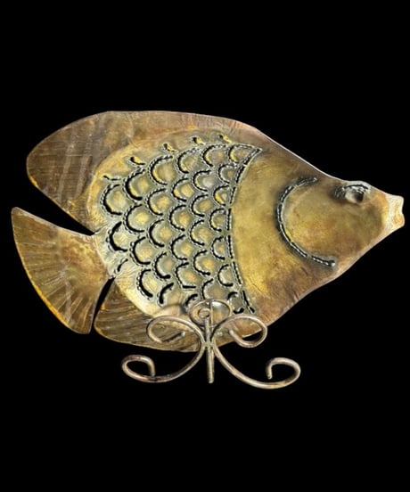 金属工芸 キャンドルホルダー 銅製 熱帯魚 蝋燭台 魚 灯火台 置物 インテリア オブジェ 骨董品 アンティーク