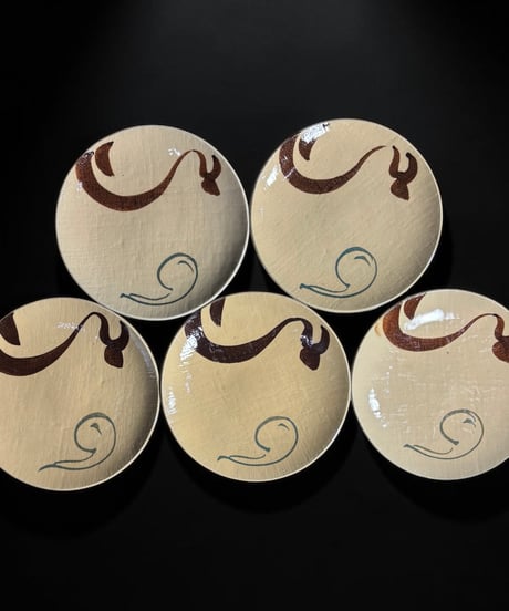 【5客セット】 瀬戸焼 岐一七 勾玉 小皿 白釉 丸皿 和食器 陶器 時代物 骨董品 アンティーク