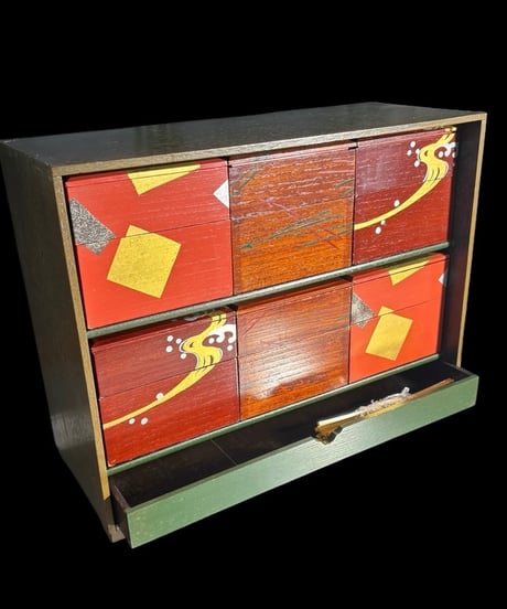 薩摩 二段重 漆塗 色絵 金彩 蒔絵 和 重箱 共箱 時代物 古美術 和食器 昭和 レトロ 骨董品 アンティーク