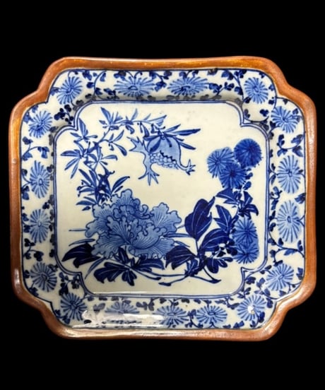 古伊万里 八角絵皿 染付 草花文図 年代物 八角皿 角皿 平皿 盛り皿 飾皿 伊万里 和食器 骨董品 アンティーク