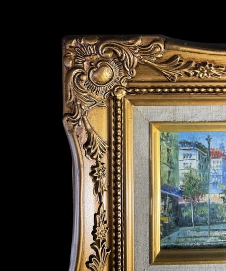 油彩画 ヨーロッパ 街並み 油絵 額装 金縁 風景 壁掛 絵画 アート 雑貨 インテリア アンティーク コレクション