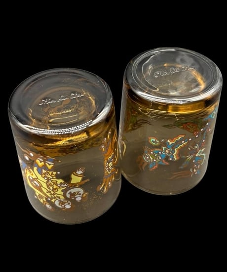 【2客セット】 非売品 Shin Lu Chu 杏露酒 チャイナグラス 星空 ロックグラス 昭和 レトロ 工芸品 アンティーク