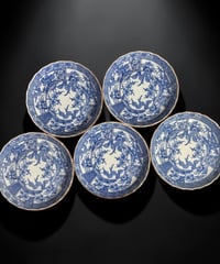 【5客セット】有田焼 光窯 染付 輪花皿 小皿 松竹梅 吉祥文 丸皿 時代物 和食器 陶芸 骨董品 アンティーク