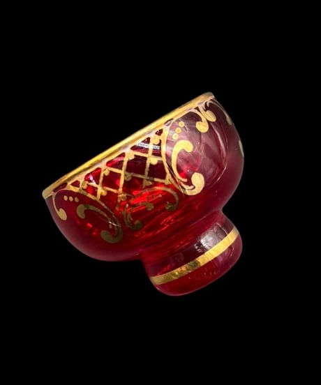 【6客セット】 ベネチアングラス ミニグラス 赤 金彩 ガラス お猪口 酒器 昭和 レトロ 工芸品 アンティーク