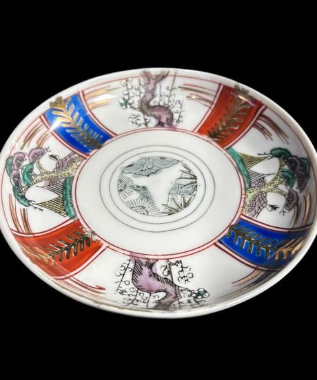 【5客セット】明治期 古伊万里 金彩 色絵 丸皿 松竹梅 時代物 和食器 陶芸 骨董品 アンティーク