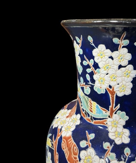 時代物 中国磁器 色絵 大壺 梅鳥図 フラワーベース 花瓶 花入れ 花器 極楽鳥 丸壺 陶器 中国 古美術 骨董品 アンティーク