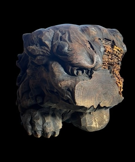 時代物 木彫 獅子頭 木鼻 仏教美術 風化 だんじり 山車 魔除け 壁掛け 置物 オブジェ 古美術 骨董品 アンティーク