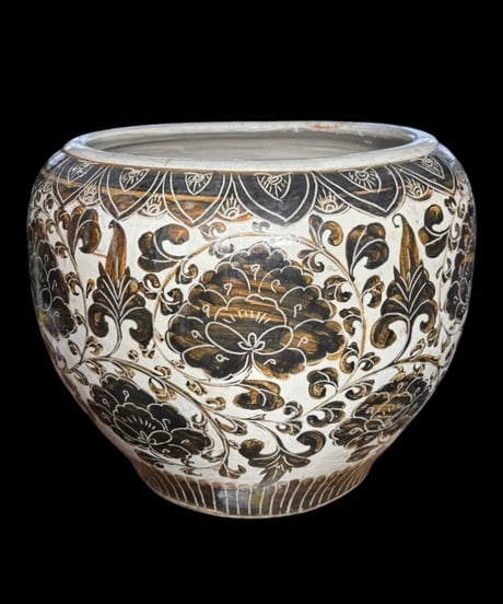中国古玩 大壺 牡丹文図 中国雑貨 花瓶 花入れ 丸壺 花器 陶器 中国 古美術 時代物 骨董品 アンティーク